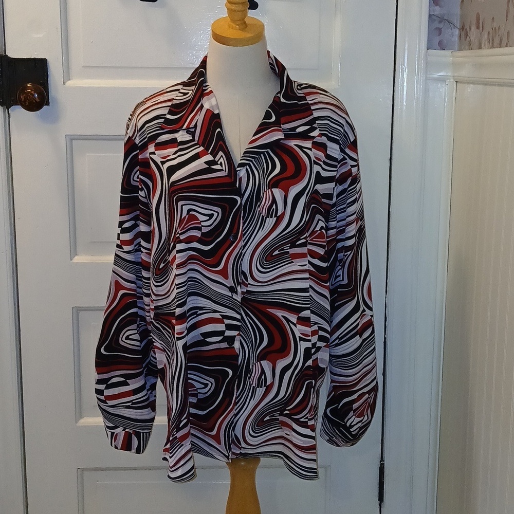 Notations Red and Black Abstract Blouse notations 2X